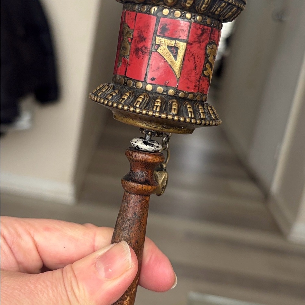 Vintage Nepalese Prayer Wheel: Handcrafted Buddhist Decor